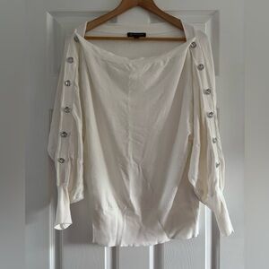 INC International Concepts White Blouse with Crystal Button Details